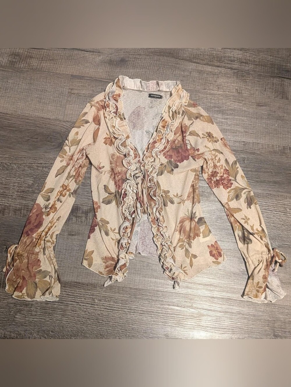 Vintage Y2K Eyeshadow Floral Ruffle Mesh Cardigan/Blouse Top